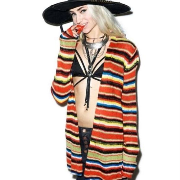 Wildfox Mohair Striped Mexican Blanket Cardigan Small Knit Colorful Small - Picture 11 of 11